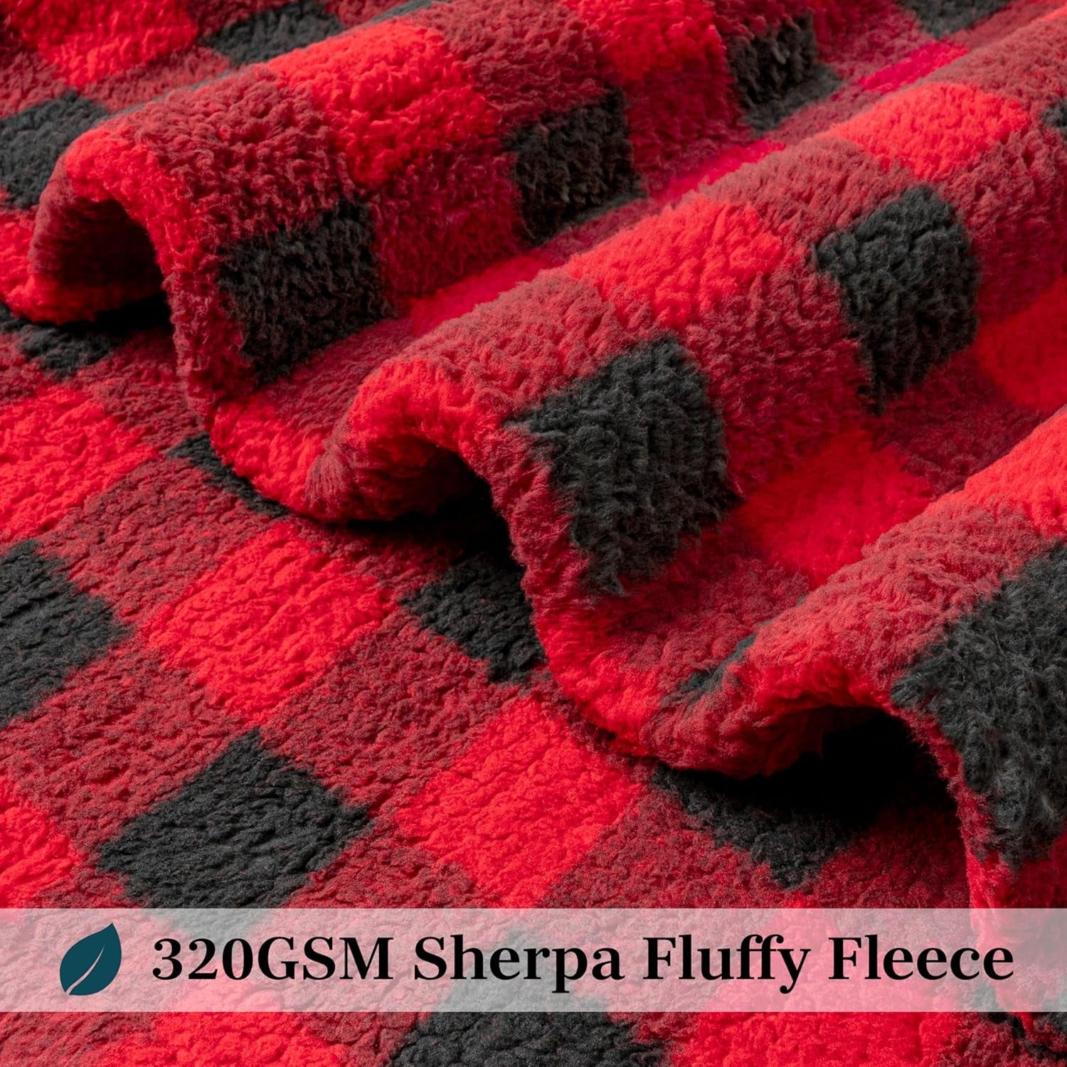 Sherpa Throw Blanket for Couch Sofa, Black Red Checkered Fluffy Warm Plush Blanket for Bed, Cozy Super Soft Lightweight Throw, Fuzzy Decorative Blanket, All Season Home, 50X60