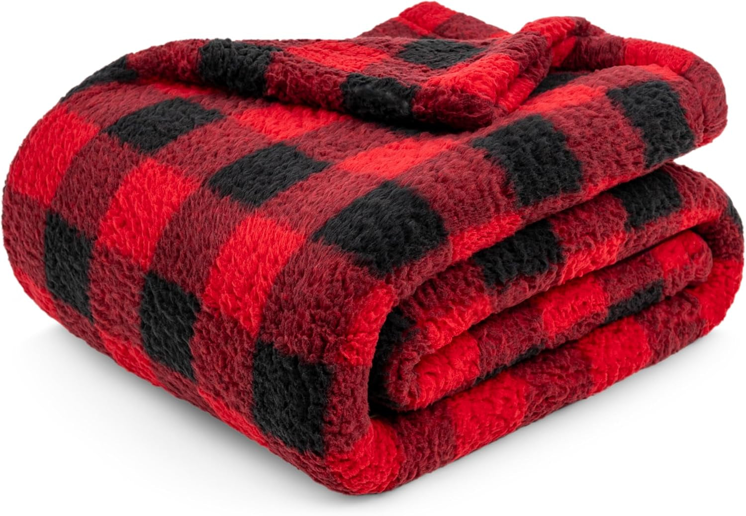 Sherpa Throw Blanket for Couch Sofa, Black Red Checkered Fluffy Warm Plush Blanket for Bed, Cozy Super Soft Lightweight Throw, Fuzzy Decorative Blanket, All Season Home, 50X60