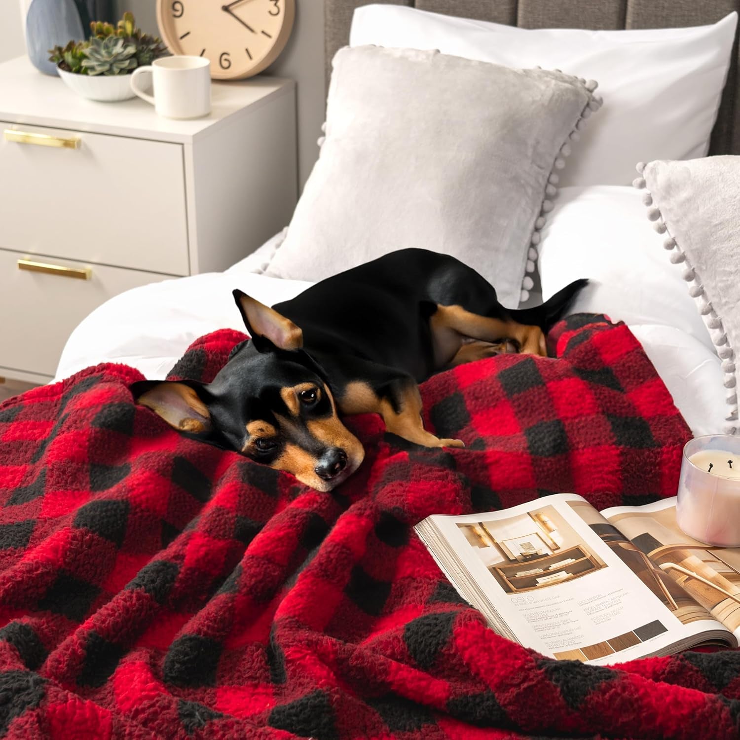 Sherpa Throw Blanket for Couch Sofa, Black Red Checkered Fluffy Warm Plush Blanket for Bed, Cozy Super Soft Lightweight Throw, Fuzzy Decorative Blanket, All Season Home, 50X60