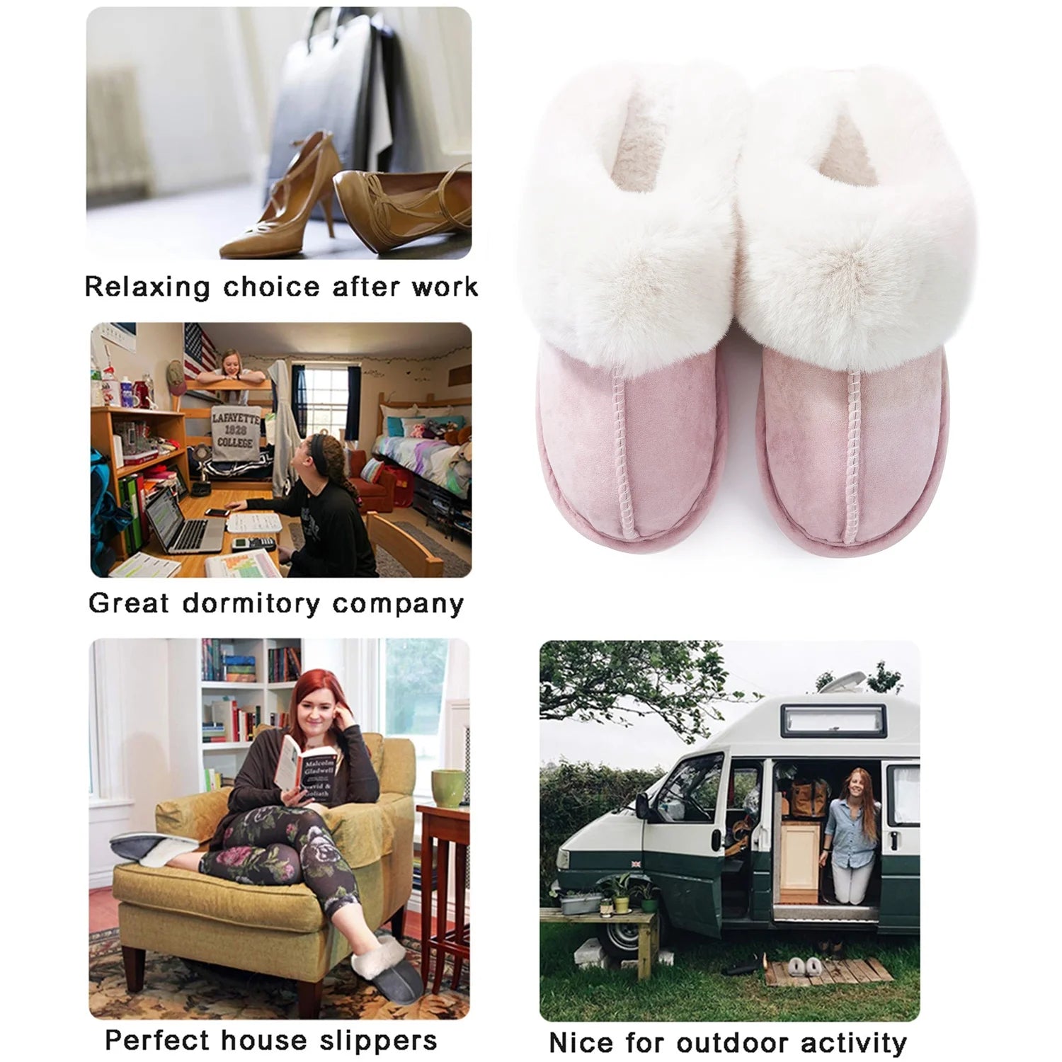 Women'S Slipper Memory Foam Fluffy Soft Warm Slip on House Slippers,Anti-Skid Cozy Plush for Indoor Outdoor