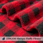 Sherpa Throw Blanket for Couch Sofa, Black Red Checkered Fluffy Warm Plush Blanket for Bed, Cozy Super Soft Lightweight Throw, Fuzzy Decorative Blanket, All Season Home, 50X60