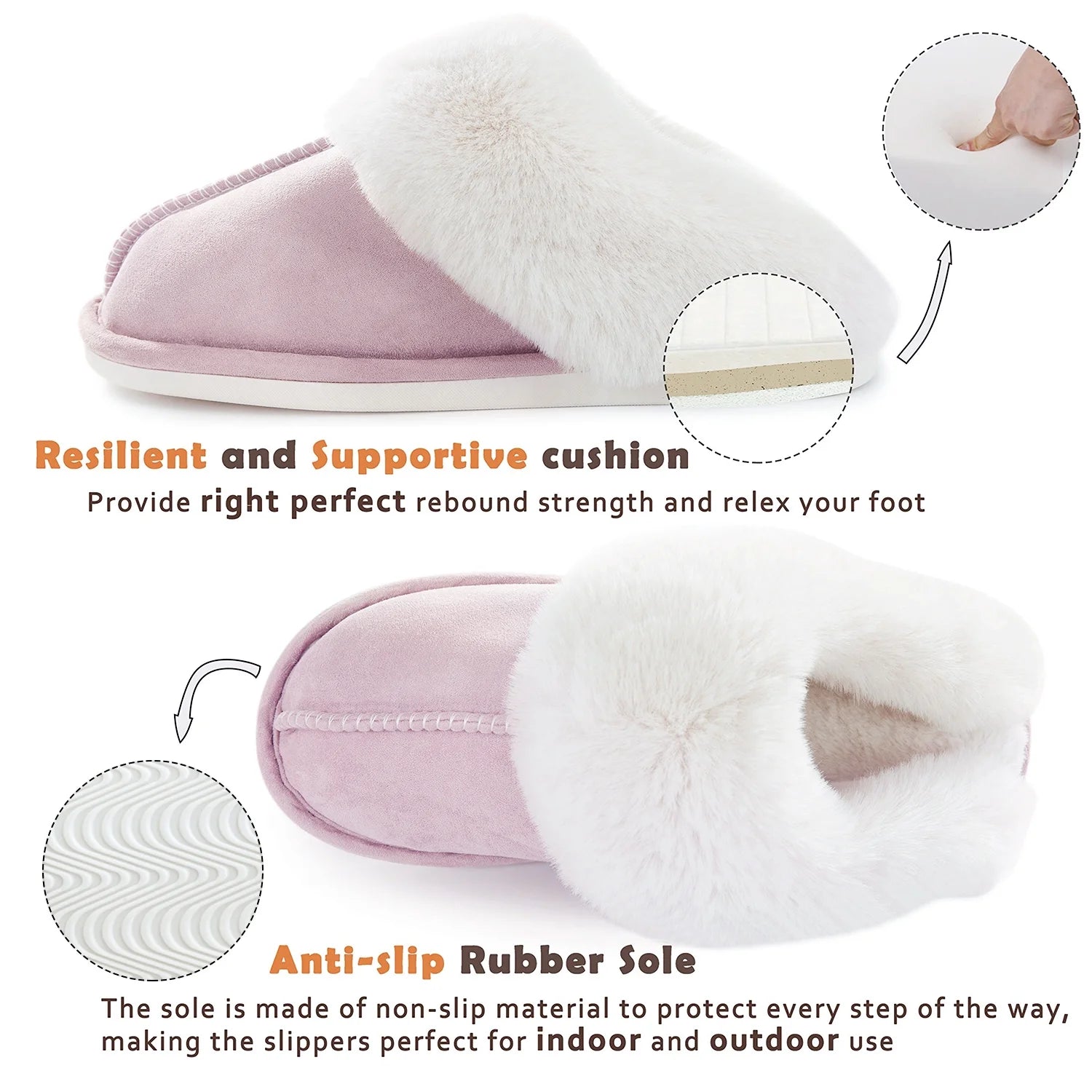 Women'S Slipper Memory Foam Fluffy Soft Warm Slip on House Slippers,Anti-Skid Cozy Plush for Indoor Outdoor