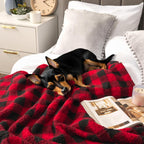 Sherpa Throw Blanket for Couch Sofa, Black Red Checkered Fluffy Warm Plush Blanket for Bed, Cozy Super Soft Lightweight Throw, Fuzzy Decorative Blanket, All Season Home, 50X60