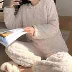 Women Warm 2 Piece Sets Thicken Velvet Ribbed Fleece Set Pullover and Pants Casual Pajama Sets Women Autumn Winter 2024