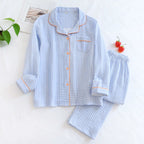 Solid Breathable Lovers 100％ Cotton Crepe Pajamas Sets Women Men Autumn Long Sleeve Fresh Soft Pijama Mujer Casual Pyjamas